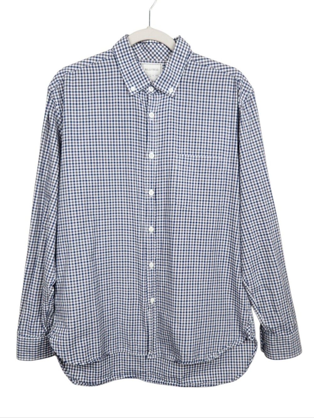 Billy Reid Slim Cut Plaid Peplum Button Down Long Sleeve Shirt Mens Size Large